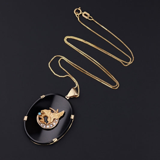 Antique Griffin on Onyx Conversion Pendant of 14k Gold