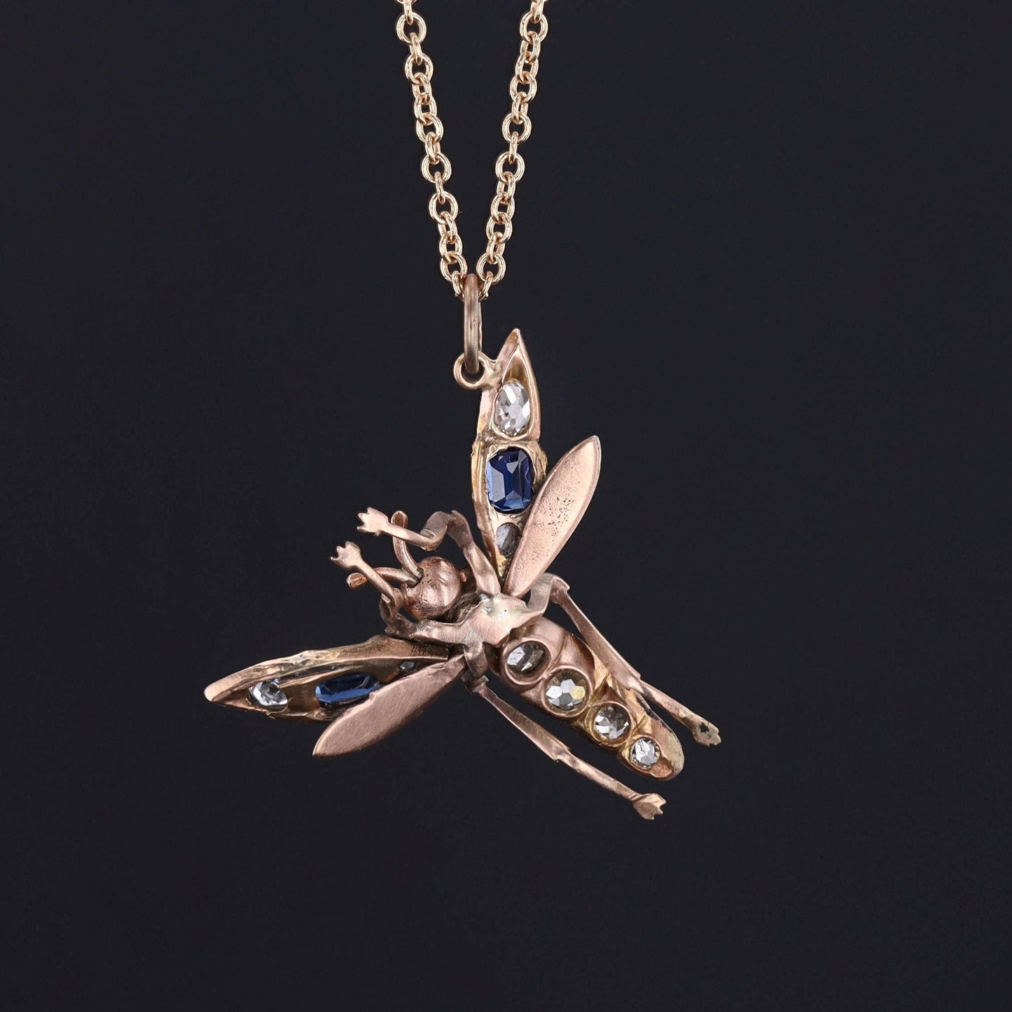 Antique Gemstone Insect Conversion Pendant of 14k Gold