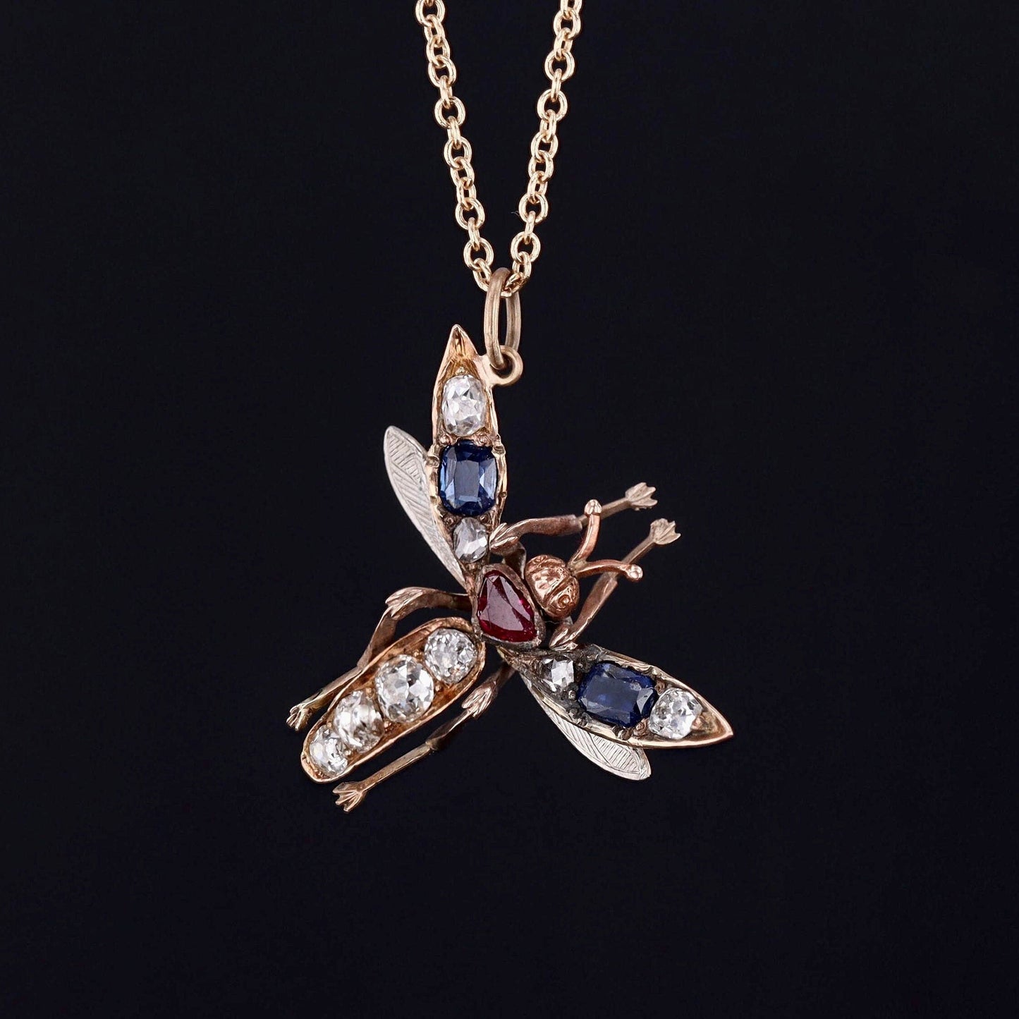 Antique Gemstone Insect Conversion Pendant of 14k Gold