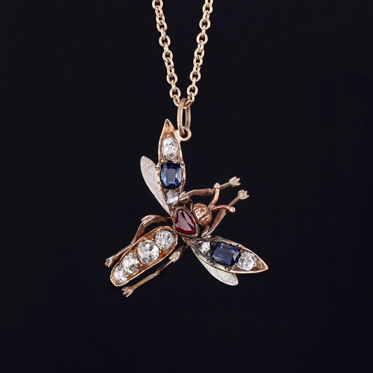Antique Gemstone Insect Conversion Pendant of 14k Gold
