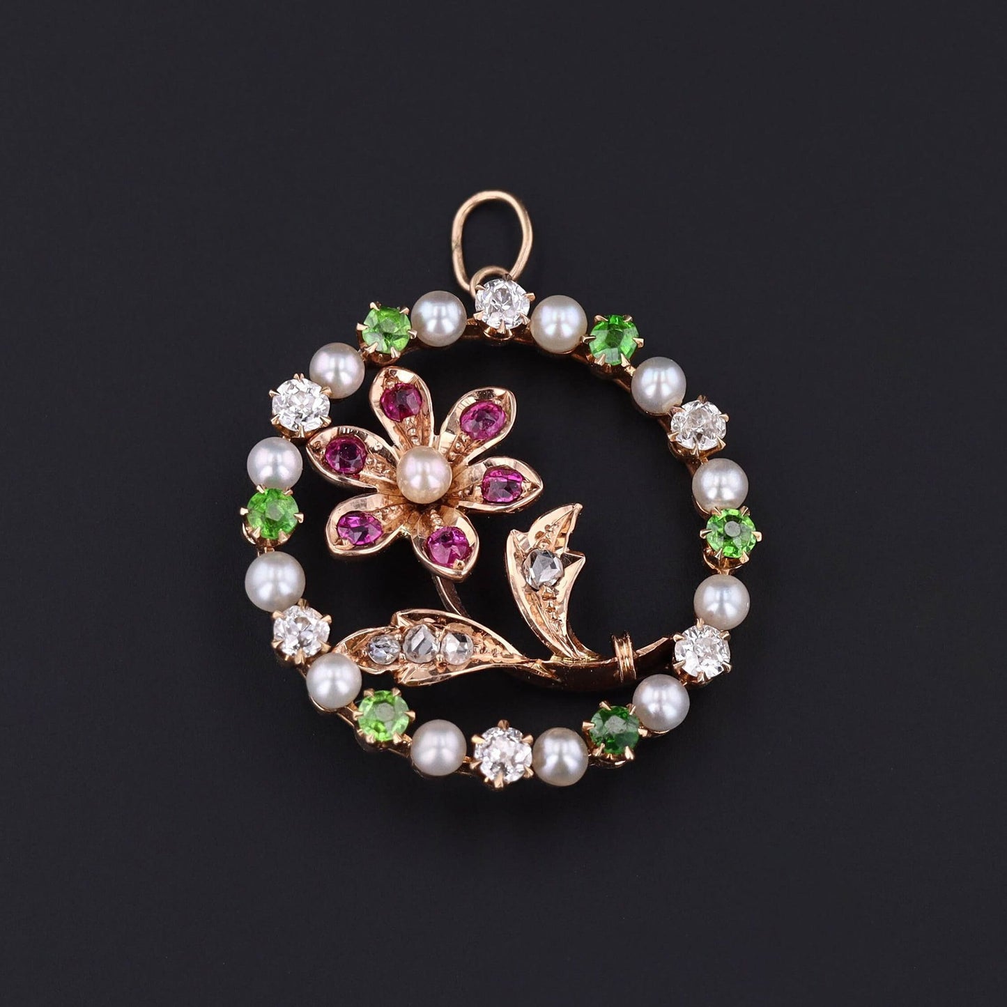 Antique Gemstone Flower Conversion Pendant of 14k Gold