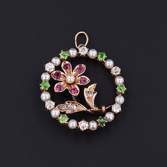 Antique Gemstone Flower Conversion Pendant of 14k Gold
