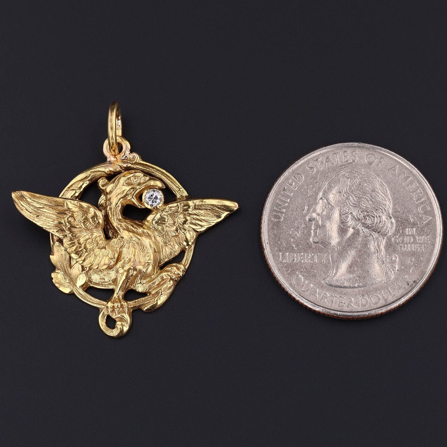 Antique Griffin Pendant | 14k Gold & Diamond Pendant