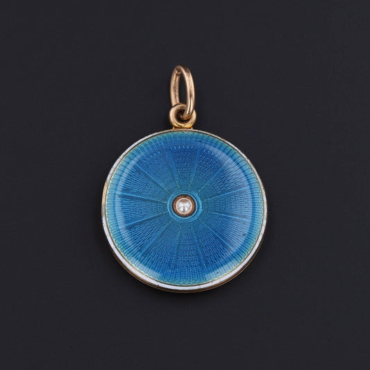 Antique Guilloche Enamel Locket of 14k Gold