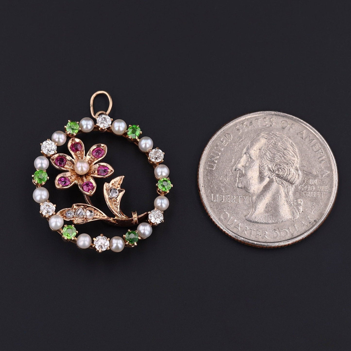 Antique Gemstone Flower Conversion Pendant of 14k Gold