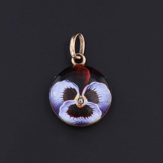 Antique Enamel Pansy Locket of 14k Gold