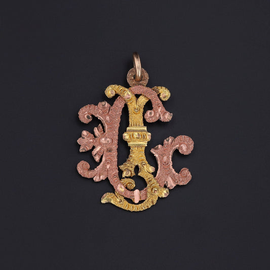 Antique GJ or JG Initial Pendant of 10k Rose and Yellow Gold