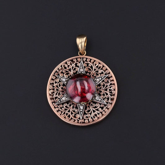 Antique Garnet and Diamond Star Pendant of 14k Rose Gold