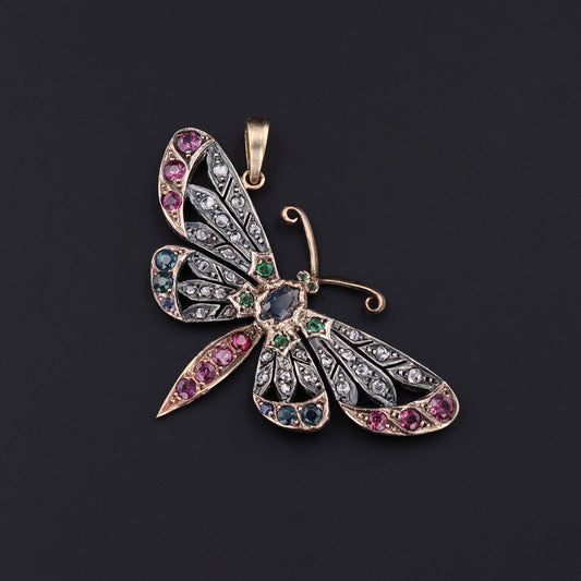 Antique Gemstone Butterfly Conversion Pendant