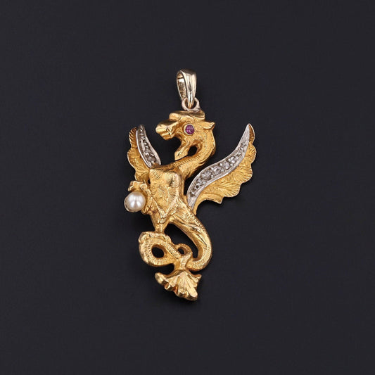 Antique Griffin Conversion Pendant of 18k Gold