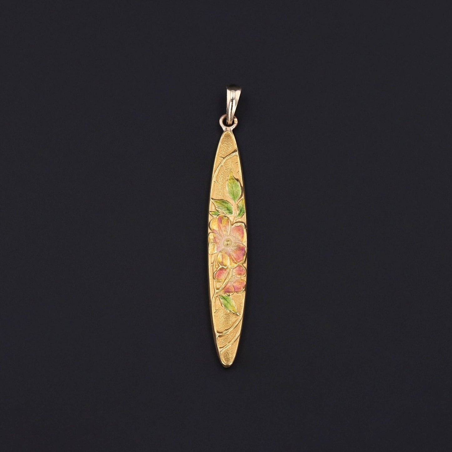 Antique Flower Pendant of 14k Gold and Enamel