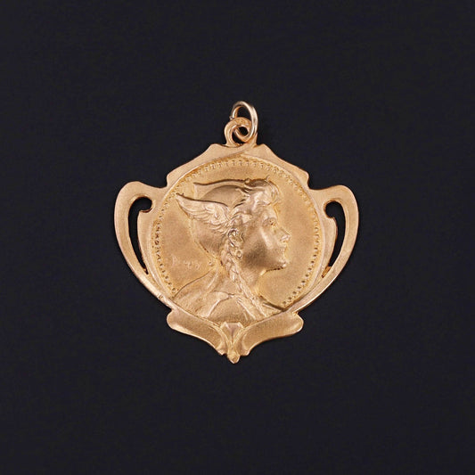 Antique French Gallia Pendant in 18k Gold by Emile Dropsy