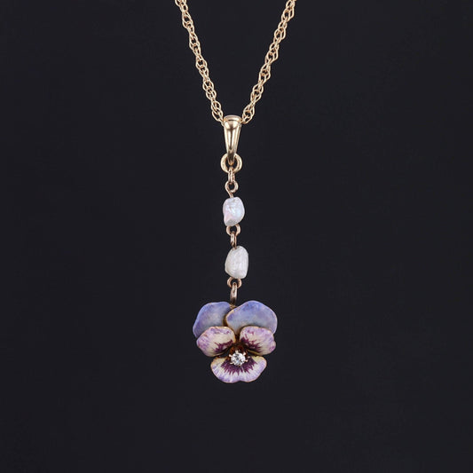 Antique Enamel Pansy Pendant of 14k Gold