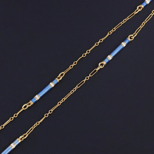 Antique Enamel Watch Chain of 14k Gold