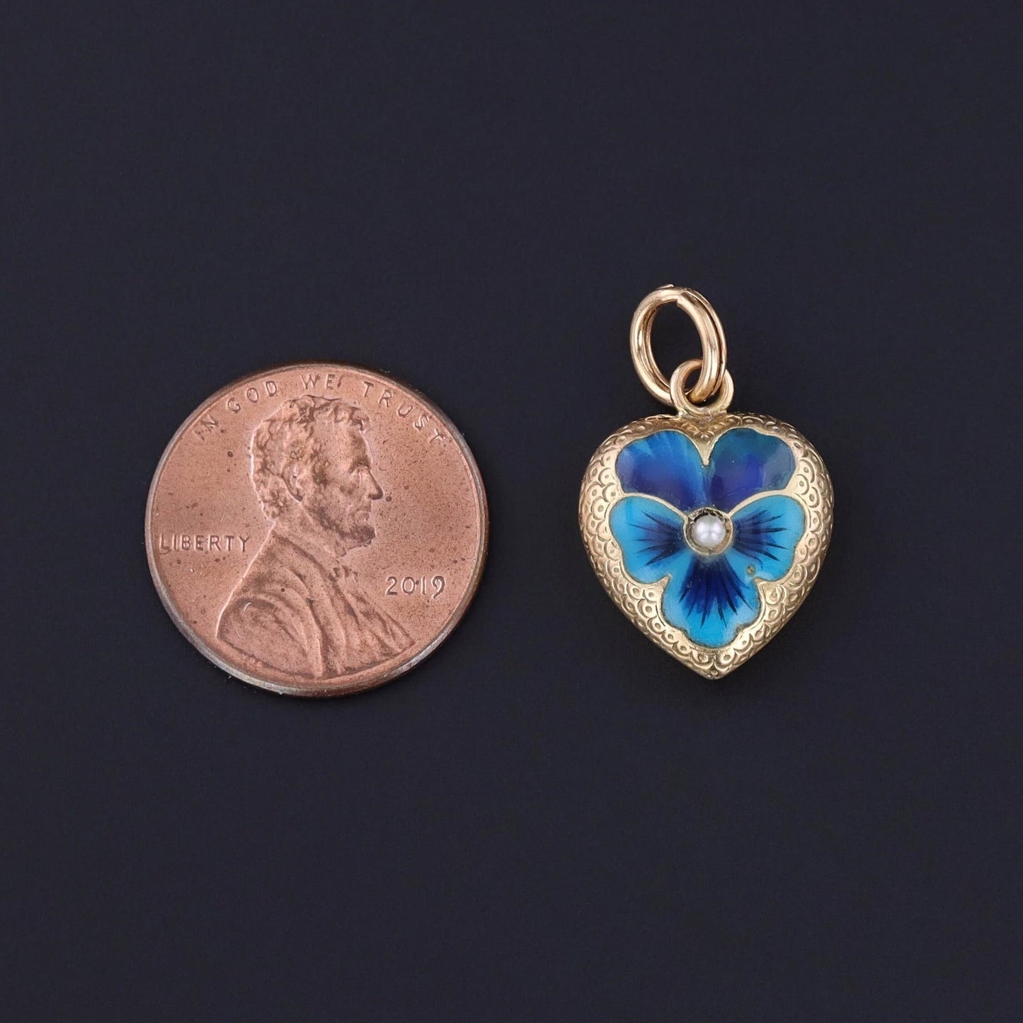 Antique Enamel Pansy Heart Pendant of 9ct Gold