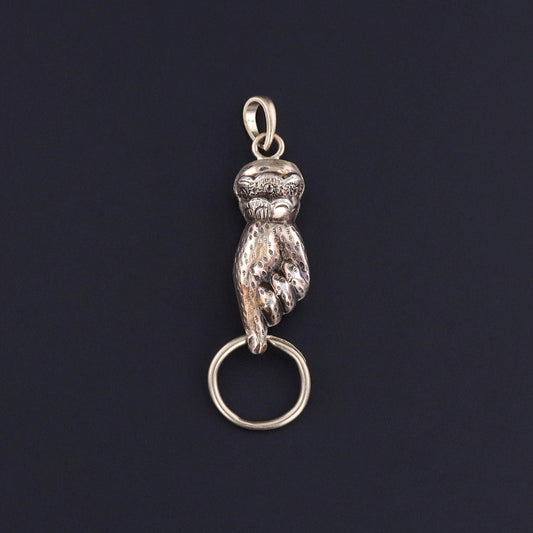 Antique Hand Charm Holder Pendant of 14k Gold