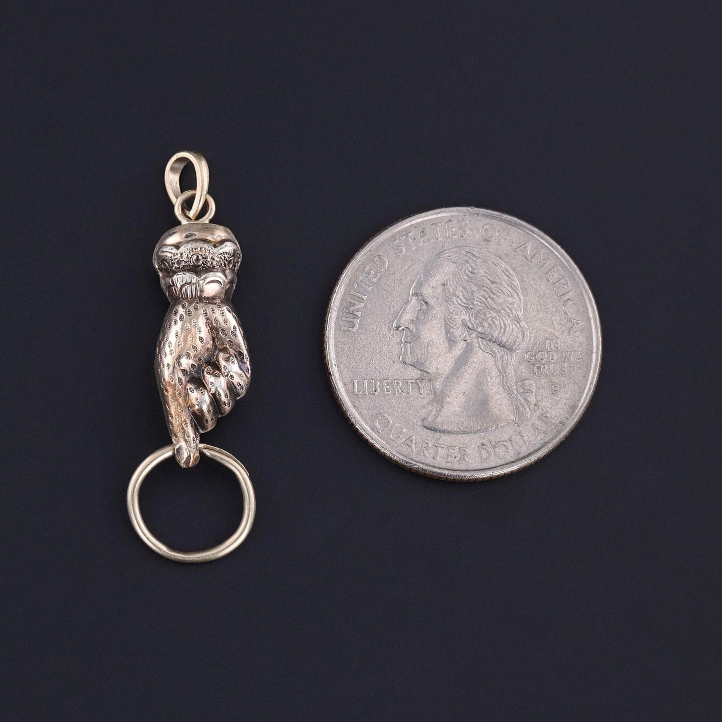 Antique Hand Charm Holder Pendant of 14k Gold
