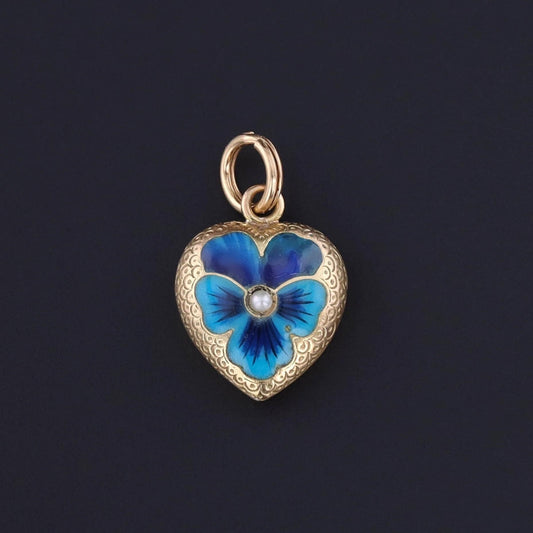 Antique Enamel Pansy Heart Pendant of 9ct Gold