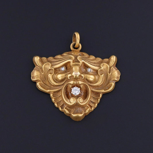 Antique Gargoyle Pendant of 10k Gold
