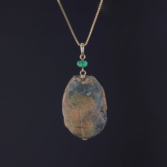 Antique Faience Scarab Necklace of 14k Gold