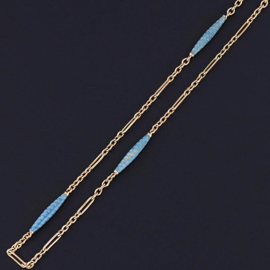 Antique Enamel Watch Chain of 14k Gold