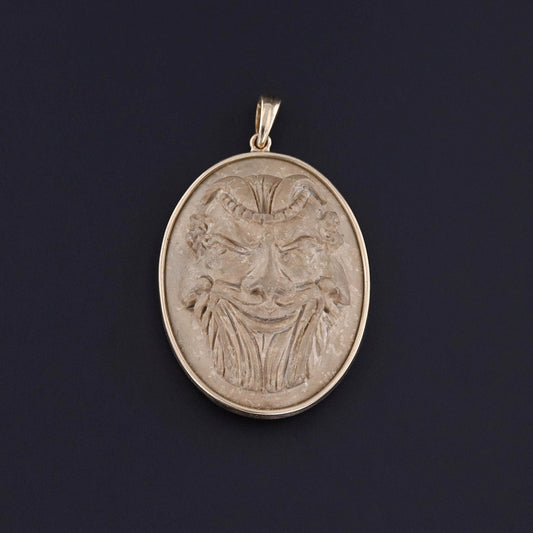 Antique Gryllos Lava Cameo Pendant of 14k Gold